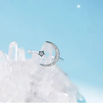 2019 Nowy 925 srebro próby regulowane Kobiet pierścienie rhinestone Księżyc Gwiazda pierścionki zaręczynowe dla kobiet, dziewczyn partii dekoracje ślubne