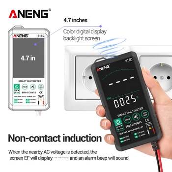 ANENG 618C multimetr cyfrowy Smart Touch DC analogowy bar True RMS Auto Tester profesjonalny tranzystorowy kondensator NCV testery metr