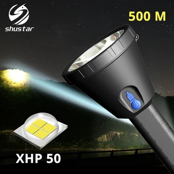 Super jasna latarka led XHP50 akumulator reflektor wodoodporny camping światło 3 tryby oświetlenia dla przygody, polowania