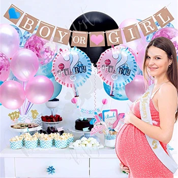 1 kpl 36inch Black Gender Reveal Balloon with Confetti Boy or Girl Paper Banner Mommy to Be Ulubiona for Baby Shower Party Decoration