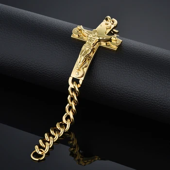 Jezus krzyż mężczyzna bransoleta ze stali nierdzewnej mężczyzna hurtownia pulseira Męskie bransoletki kolor złoty zegarek bransoletki dla mężczyzn biżuteria
