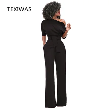 TEXIWAS 2018 Moda z otwartymi ramionami eleganckie kombinezony kobiety plus size kombinezony wielobarwne kombinezon z krótkim rękawem Damskie kombinezony