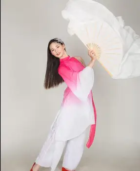 50 cm-86 cm długość kobiety taniec brzucha wentylator welony biały naturalny jedwab chiński tradycyjny bambus składane wentylator