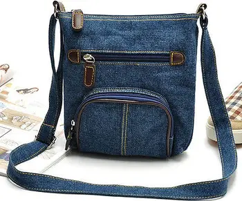 Nowy codzienny torebka torba na ramię Torba przednia kieszeń niebieski dżinsowy styl torba