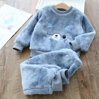 Baby Boy Girl ubrania, piżamy zestaw flanela polar maluch ciepły Catoon niedźwiedź piżamy dla dzieci domowy strój Zima Jesień Wiosna 1-8Y