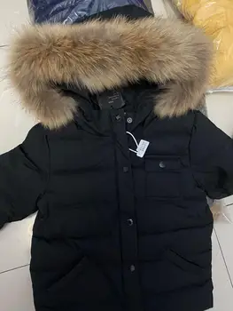 Dzieci gruba, puchowa kurtka z kapturem dla chłopców i dziewcząt krótka kurtka puchowa zimowa pogoda noworodek prawdziwe futro