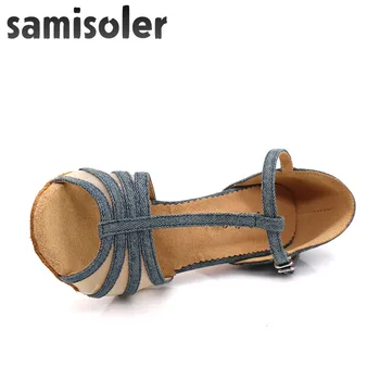 Samisoler 2018 nowe łacińskie buty taneczne Salsa kobieta satyna +PU koraliki miękkie dno modne taneczne sandały rhinestone buty balowe