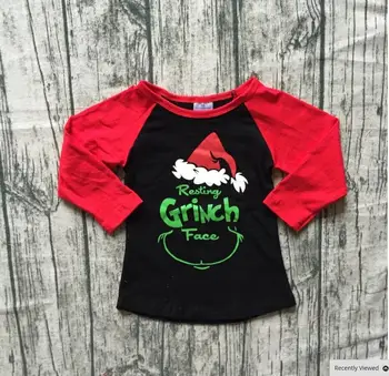 Kids Christmas cap print shirt Baby girl boy Long Sleeve Tops Toddler red black tkanina patchwork dla dzieci w wieku od 1 do 7 lat