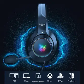 ONIKUMA K9 zestaw słuchawkowy casque PS4 do gier słuchawki PC stereo z mikrofonem led dla konsoli Xbox One laptop tablet do gier słuchawki