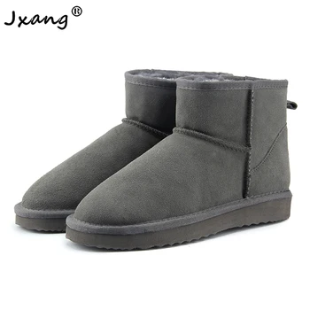 JXANG Brand Ausrtalia damskie buty zimowe naturalny okrągły skóra botki ciepłe buty zimowe duży rozmiar 33-44