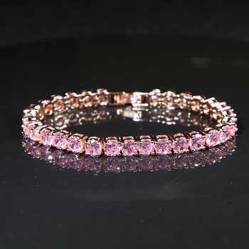 Luksusowe 5 mm różowy cz korty bransoletki Iced Out łańcuch Kryształ ślub bransoletka dla kobiet, mężczyzn złoty srebrny kolor bransoletka biżuteria