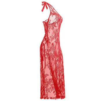 Czarny czerwony koronki kwiat suknia ślubna plus size S, M, L, XL, XXL 3XL 4XL 5XL 6XL kobiety seksowna bielizna przezroczysty piżamy szlafroki