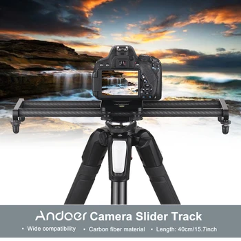 Zdjęcie Andoer 15-calowy stabilizator Carbon Fiber Camera Video Track Slider+Mini Ballhead Phone Clamp dla aparatu DSLR kamery