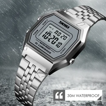 SKMEI męskie zegarki luksusowe cyfrowy zegarek dla mężczyzn wojskowe wodoodporny elektroniczny zegarek ze stali nierdzewnej relogio feminino