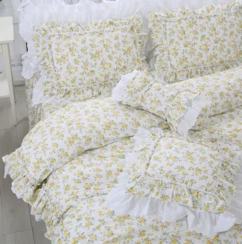 Trend pasterski żółty kwiat zestaw pościeli,Twin pełna królowa król bawełna pokój jednoosobowy, podwójne tekstylia domowe łóżko sukienka poszewka na kołdrę