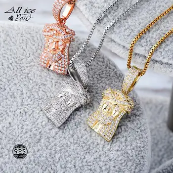 ALLICEONYOU srebra próby 925 wysokiej jakości lodu cyrkonia wisiorek Jezus hip-hop moda biżuteria elegancki prezent