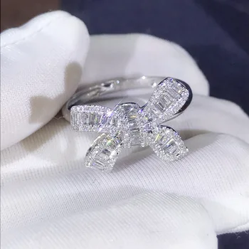 S925 srebro kolor bowknot łuk węzeł Bling Cyrkon kamień pierścienie dla kobiet, moda ślubne, zaręczynowe biżuteria 2019 Nowy