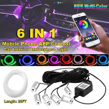 RGB LED Stripes Ambient Light APP Bluetooth Control for Car Interior Atmosphere Light Lamp 8 kolorów DIY Music 8M światłowodowe zakres
