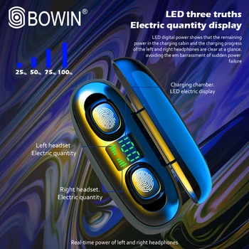 BOWIN 2020 NEW G5 TWS 3500mah LED Bluetooth, słuchawki Bezprzewodowe wodoodporny IPX7 redukcja szumów sterowanie dotykowe sportowy zestaw słuchawkowy