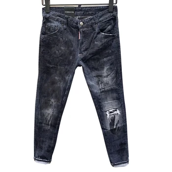 DSQ stard2 oryginalna perforowana farba punk cienkie elastyczne spodnie połowa talii gąbka do kąpieli jest miękka 2020 nowe męskie jeansy, licznik wysokiej jakości