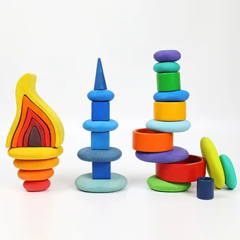 Zabawka dla dzieci duży rozmiar 16pcs Tęczowy Kamień kolorowy kształt Monterssori edukacyjne zabawki drewniane dla dzieci