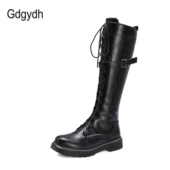 Gdgydh 2020 jesień brytyjski styl buty do kolan dla kobiet plus rozmiar 34-43 buty Damskie okrągły nosek na niskim obcasie buty Damskie zima