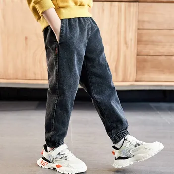 Dziecięce spodnie jeansowe 2020 jesień zima plus aksamit grube ciepłe dziecięce spodnie jeansowe Spodnie dla chłopców 100-150 cm odzież TX375