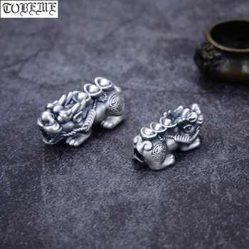 3D 999 srebrne koraliki Pixiu vintage, srebrne koraliki Fengshui Piyao Good Luck Jewelry luźne koraliki DIY bransoletka szczęśliwe zwierzę