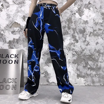 2020 jesień drukowanych szerokie spodnie dostępne Wysoka Talia slim hip-hop spodnie lus rozmiar wysokiej talii Spodnie uliczne spodnie