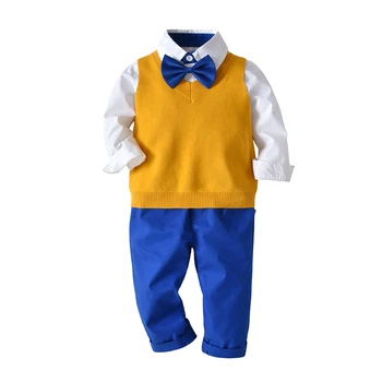 Zimowe dziecięce chłopcy dżentelmen odzież zestawy poprawiny urodziny noworodek chłopiec odzież bluzki+spodenki 2 szt. dzieci chłopiec stroje