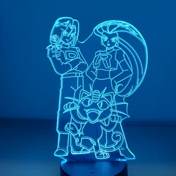 Anime 3D wizualny światło Poket Rocket Team Action Figure LED lampa stołowa sypialnia nocne lampki nocne lampy dekoracje do domu Lampara