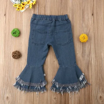 Moda dziecięca dziecko dziewczyny denim spodnie 2-7Y pędzelkiem przycisk Wysoka Talia niebieski Flare spodnie długie spodnie