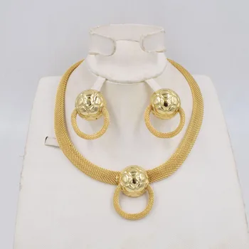 Nowy wysokiej jakości Ltaly 750 kolor złoty zestaw biżuterii dla kobiet afrykański koraliki moda naszyjnik zestaw kolczyki biżuteria