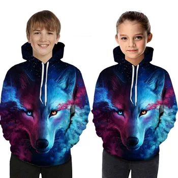Wolf 3D oversize Boys Child Hoodies Teenagers Girls dziecięca Bluza z kapturem dla chłopców Girls Sweatshirts koszula Dziecięce bluzy odzież