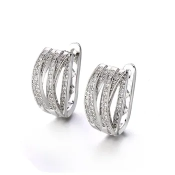 Klasyczne najpopularniejsze moda biżuteria 925 srebro utorować biały przezroczysty 3A sześciennych Cyrkon partii kobiet ślub ślubny klip kolczyki