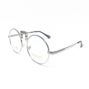 Vintage 50 mm okrągłe srebrne oprawki okularowe stop tytanu pełna felgę antyczne Rx able okulary ręcznie najwyższej jakości