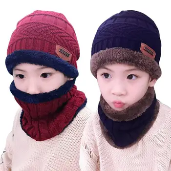 Prosty rodzic dziecko 2szt super ciepła zimowa Kominiarka wełniana czapka z dzianiny kapelusz i szalik dla 3-12 lat dziewczynka chłopiec kapelusze