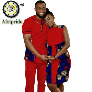 Afrykańska para odpowiednia odzież kobiety print wolnego sukienka mężczyźni Bazin Риче zestaw 2 sztuk дашики stroje codzienne plus rozmiar S20C019