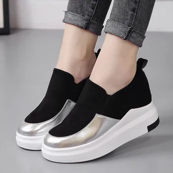 Nowe Damskie Buty Creepers Casual Women Flats Platform Shoes Black Fashion Pnączy Casual Flats Mocasins