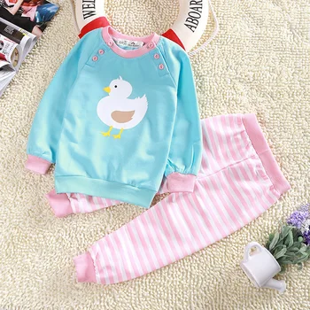 Jesienny zestaw ubrań dla chłopców i dziewcząt Leisure Home Set Duck Cartoon Fox Stripe Set Kid Baby Clothes Set k1