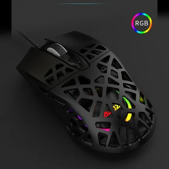 Ajazz AJ339 Hollow Macro Definition USB przewodowa mysz RGB podświetlenie 6 biegów 6200 punktów na cal regulowany symetryczny ergonomiczna mysz dla graczy