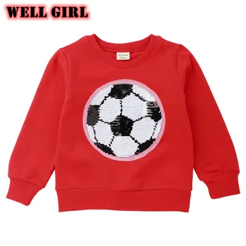 Wiosenne bluzy dla dziewczynek przełączane cekiny błyszcząca bluza polerones 2020 piłka nożna piłka nożna haft odzież sportowa od 2 do 7 lat