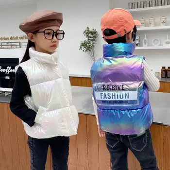 Dla dzieci nowy zagęszczony kamizelka koreańscy chłopcy i dziewczęta jesień zima bawełnianej płaszcz stójka błyszczące tkaniny, odzież Dziecięca