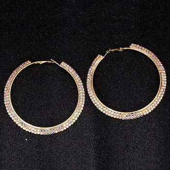 TDQUEEN AB Crystal Hoop Earrings posrebrzane i złoty kolor metalu okrąg rhinestone duże kolczyki obręcze dla kobiet
