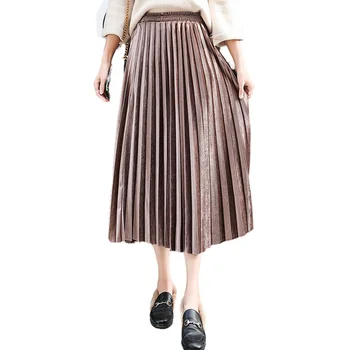 Zimowa Plisowana spódnica damska Jesienna wzór aksamitna Czarna dama Faldas Mujer Moda 2020 casual długa Maxi świąteczna spódnica z wysokim stanem