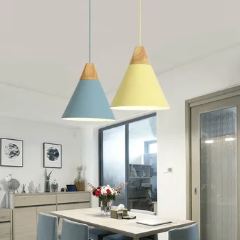 Nordic Modern LED Wood wisząca restauracja kawiarnia sypialnia kuchnia kolorowe dekoracje do domu aluminium produkt, lampy