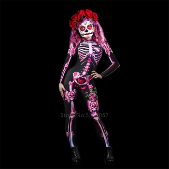 Dzień zmarłych Halloween kostiumy dla dorosłych, dzieci straszny karnawał partii szkielet body druku 3D Baby Girl czaszka sukienka