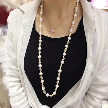 Signa perły łańcuch sweter naszyjnik okrągły naturalne perły nici długi naszyjnik dla kobiet dziewczyna mama kochanek długość 85 cm średnicy 10-11 mm