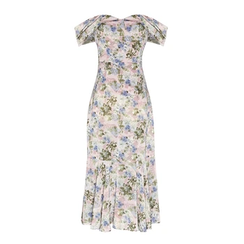 VICONE drukowana Sukienka kobieca szyfonowa sukienka retro francuski 2020 wiosna i lato talia odchudzanie temperament fishtail sukienkę w kratę