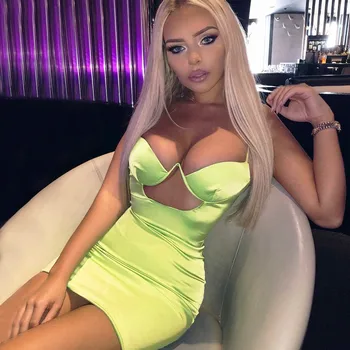 2019 Hot Women Sexy Bodycon cami Dress summer slim Green strap mini Hip dress vestido Koszulka party dress klubowa Dress